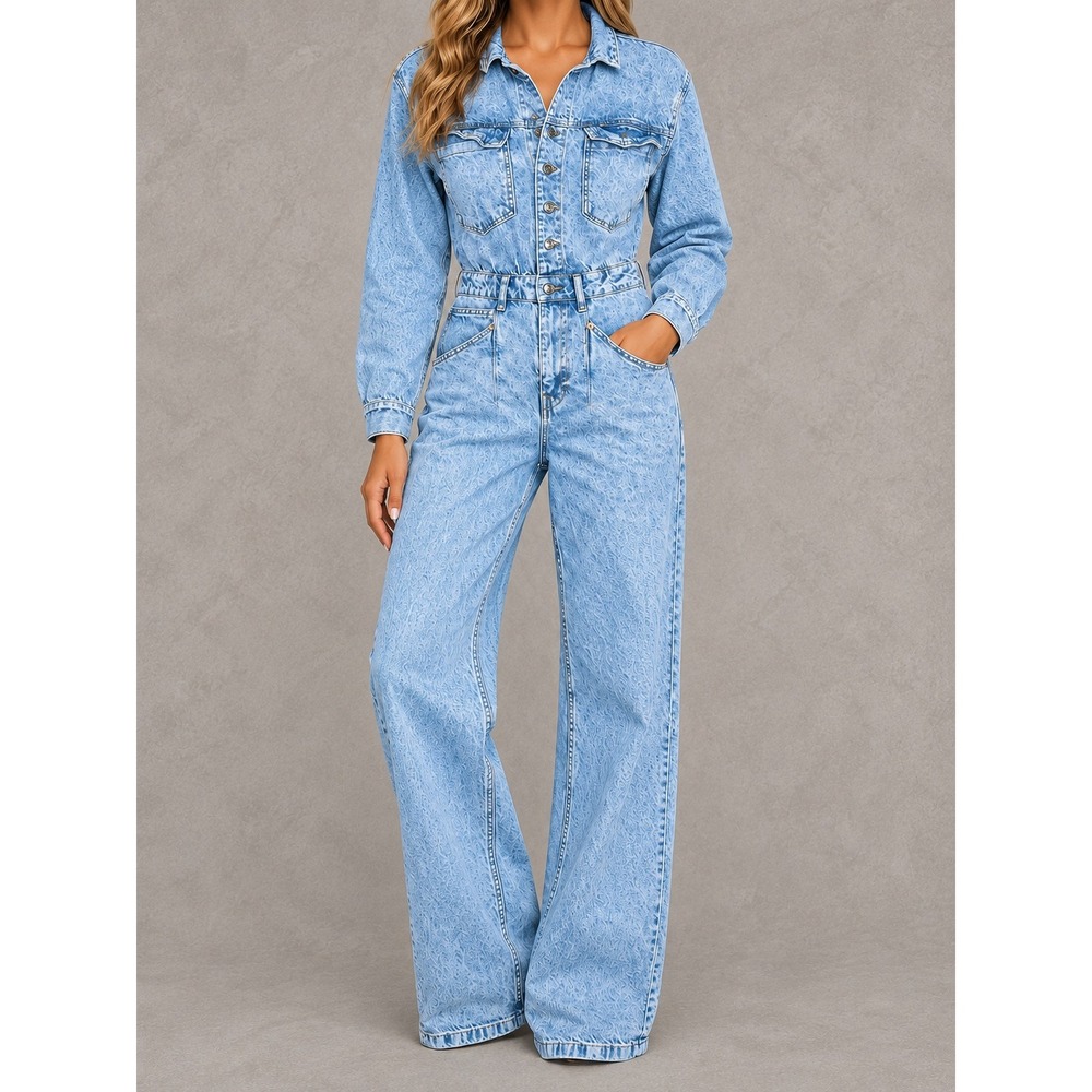 Free People We The Free Denim Jumpsuit Womens XS Light Blue Utility Boiler Suit
